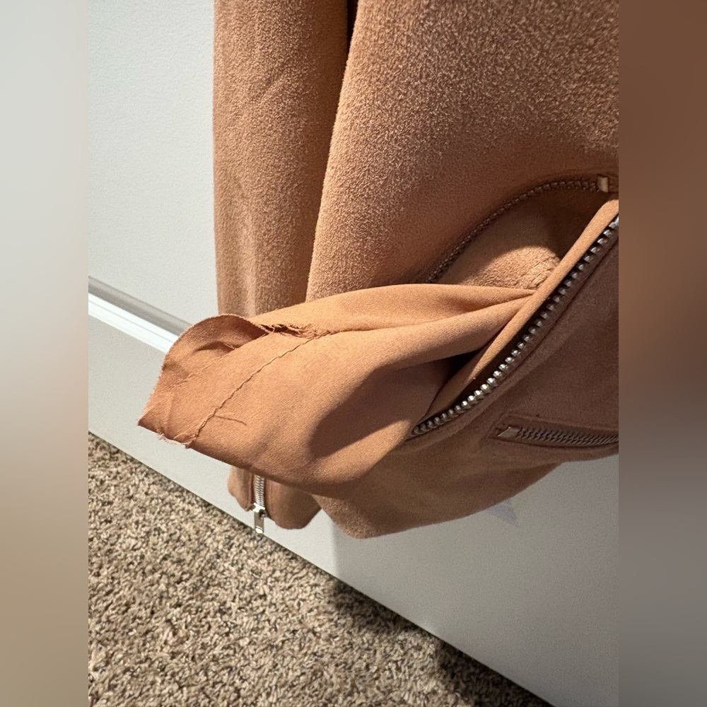 VICI Tan Faux Suede Moto Jacket Lightweight Zip Up Size Small - Picture 8 of 8